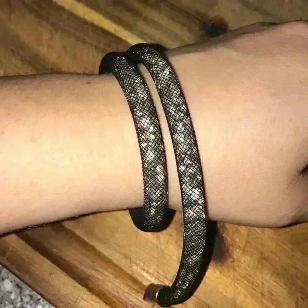 Black Mesh Snake Coil Bracelet • Adjustable Wrap • Statement Jewelry
